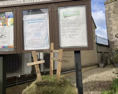 Good Friday display at front of church